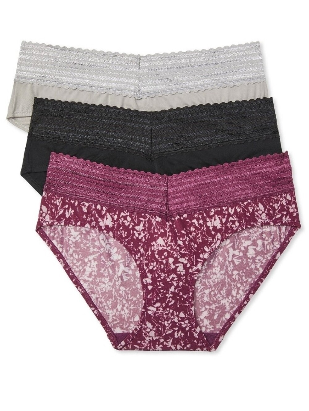 Warners Hipster Panties 3-Pack in Pink, Black, Gray.  T15